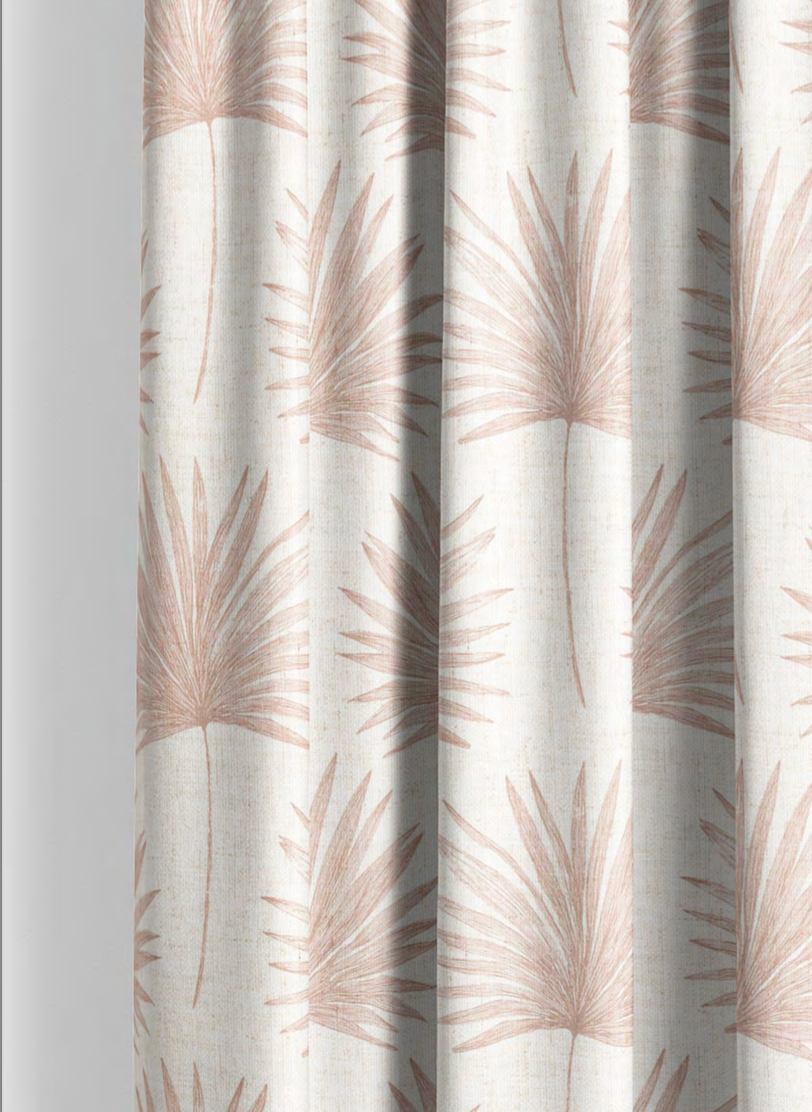 Close-up detail of blush palm vista fabric