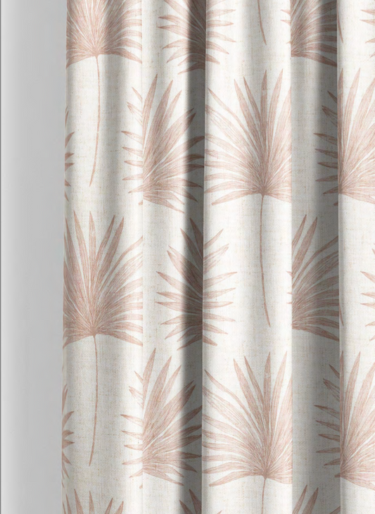 Close-up detail of blush palm vista fabric