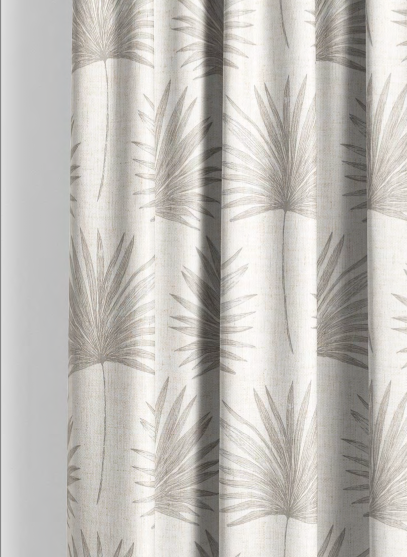 Close-up detail of charcoal palm vista fabric