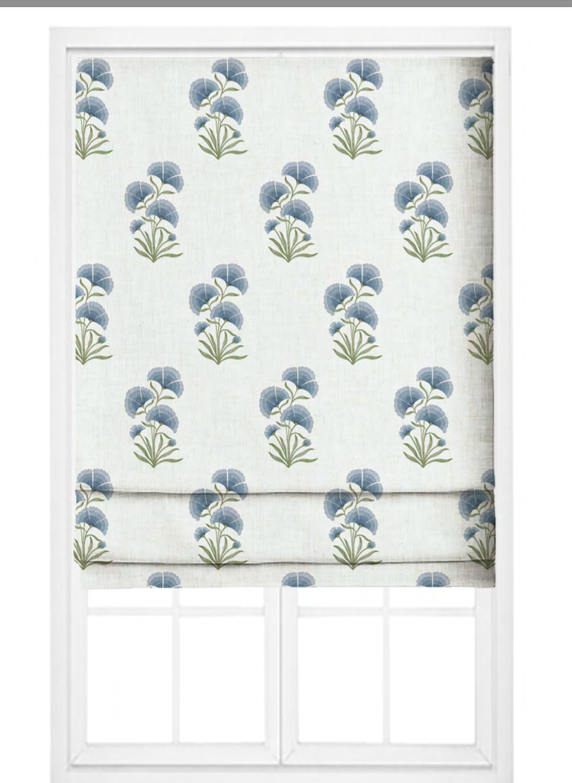 Close-up detail of blue pansy cluster fabric