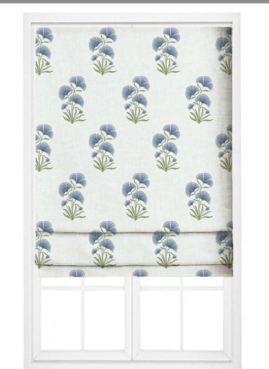 Close-up detail of blue pansy cluster fabric