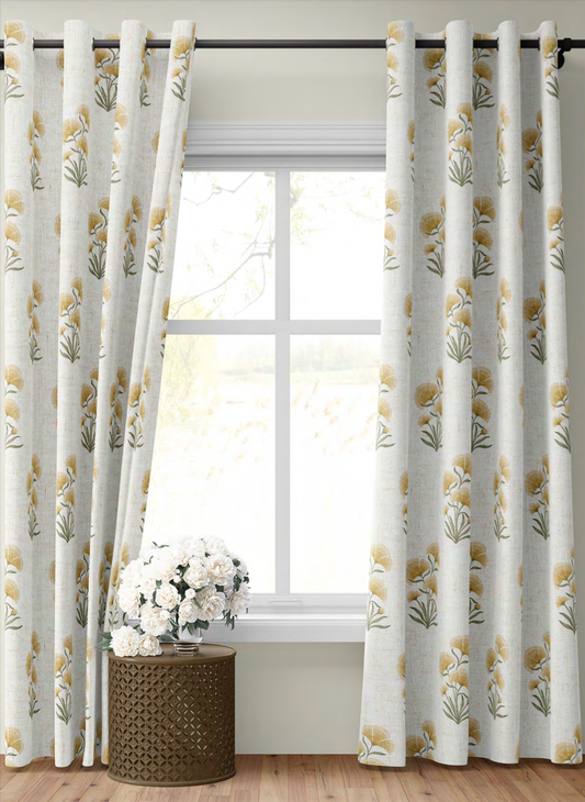 Close-up detail of yellow pansy cluster fabric