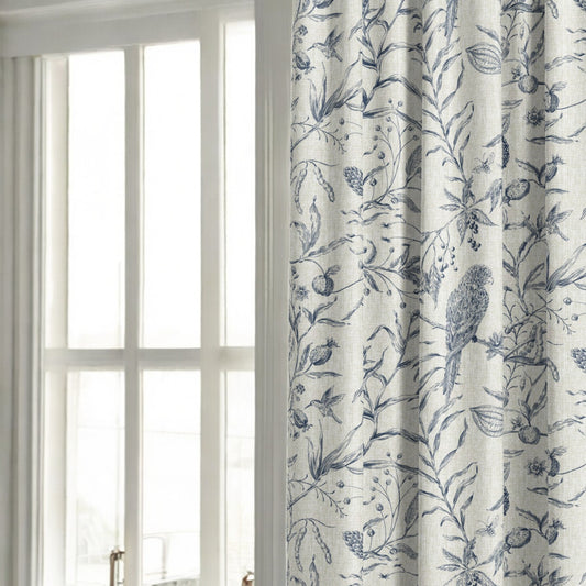 Midnight blue Perch and Plume fabric as curtain