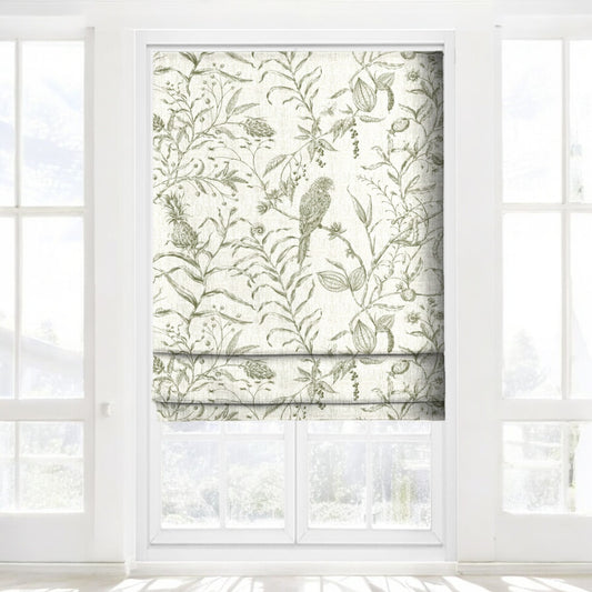 Olive green Perch and Plume fabric as blinds