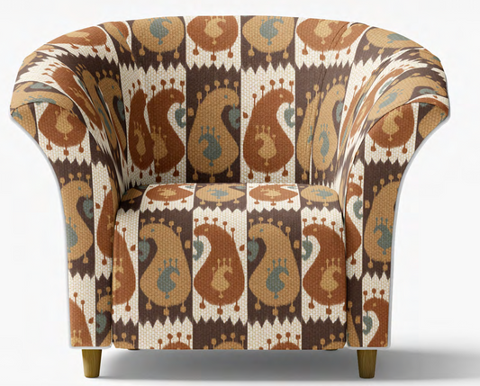 Close-up detail of tonal brown playful paisley fabric