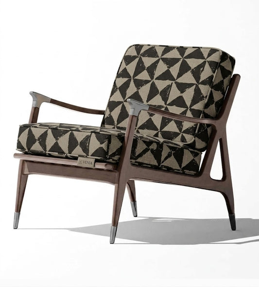 Close-up detail of taupe and black prism check fabric