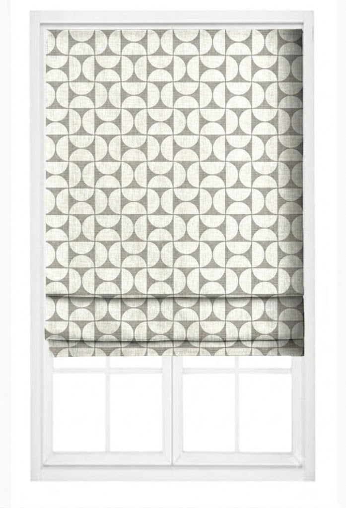 Close-up detail of ivory and greige retro grid fabric