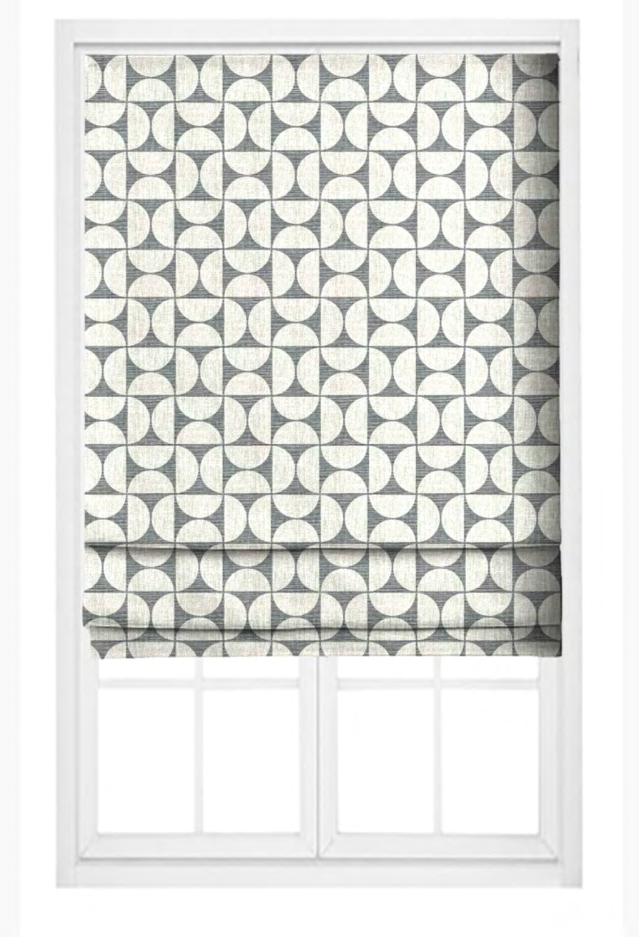 Close-up detail of ivory and navy retro grid fabric