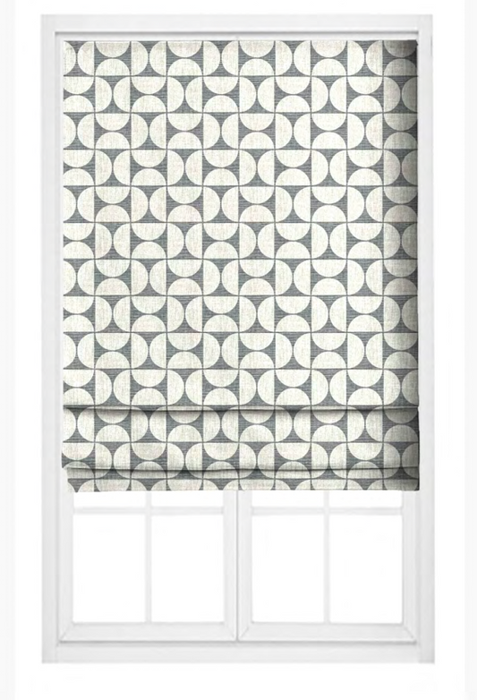 Close-up detail of ivory and navy retro grid fabric