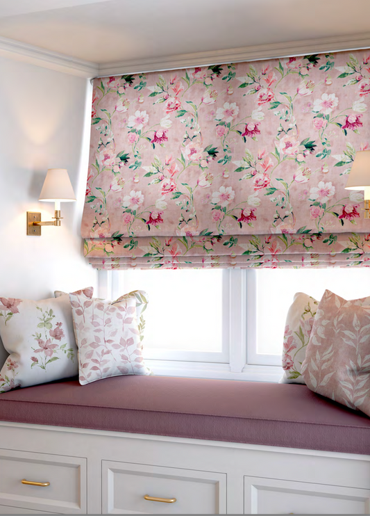 Close-up detail of pink romance bloom fabric