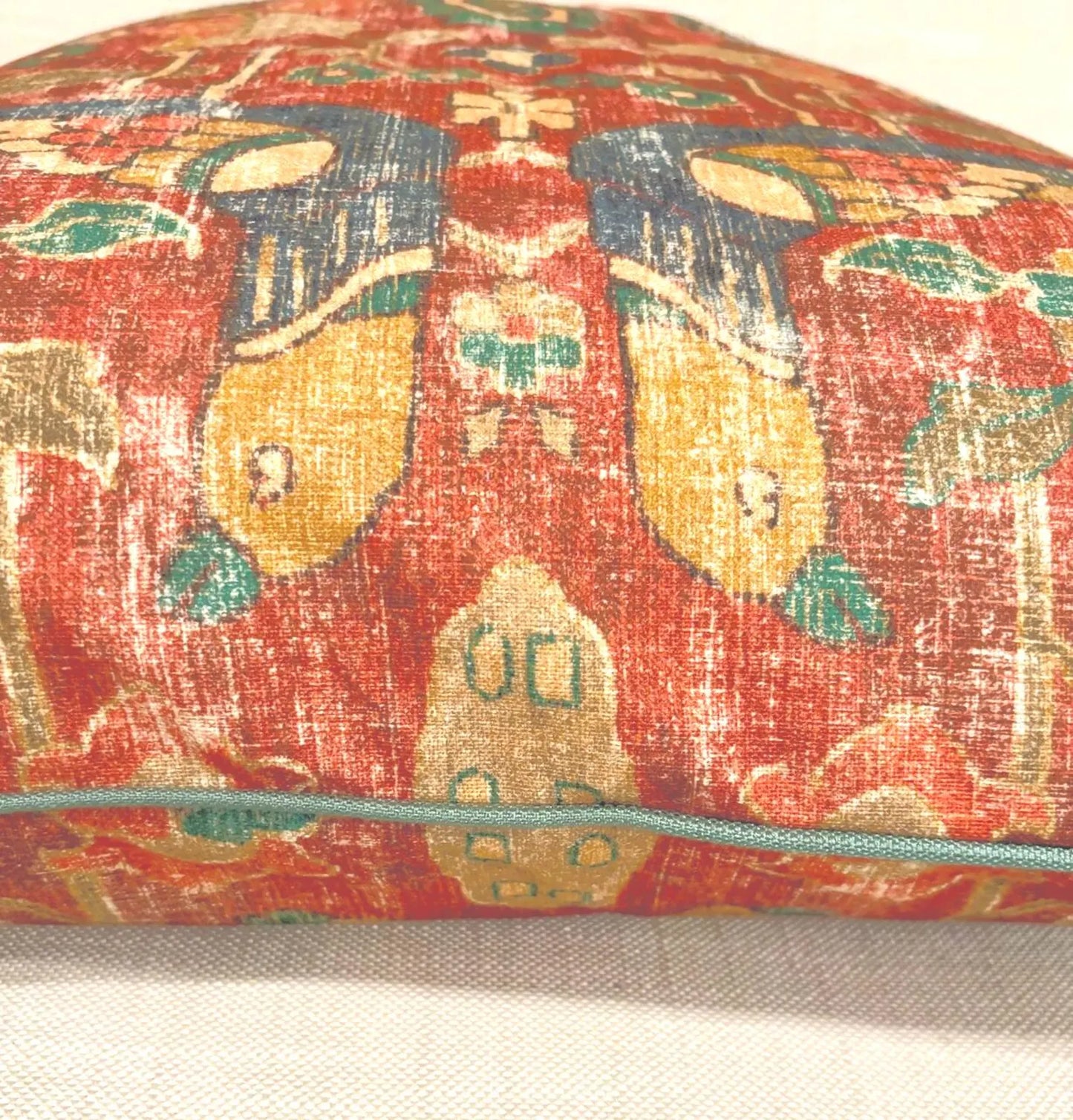 Close-up detail of terracotta rustic impressions fabric