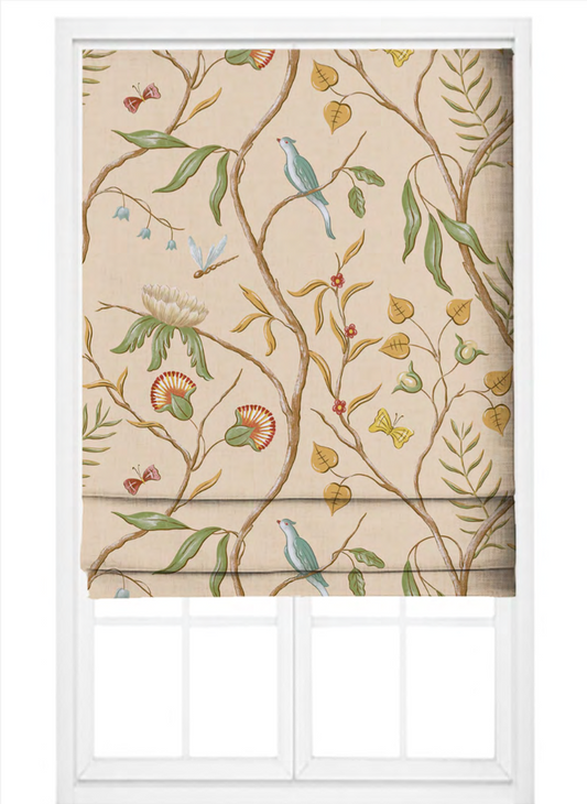 Close-up detail of beige songbird trail fabric
