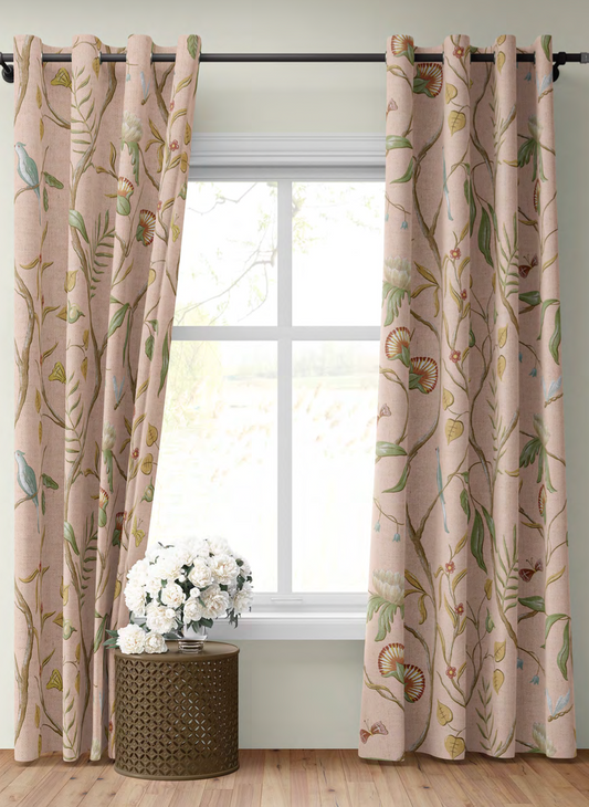Close-up detail of blush songbird trail fabric