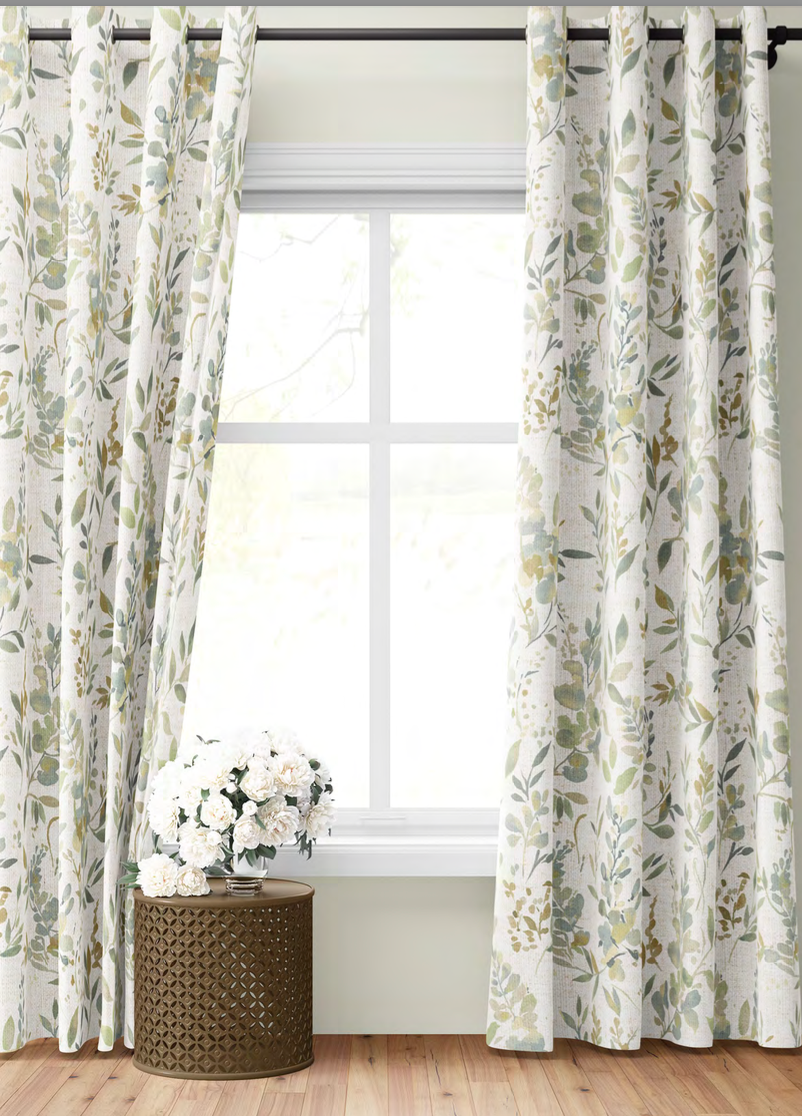 Close-up detail of aqua spring meadow fabric