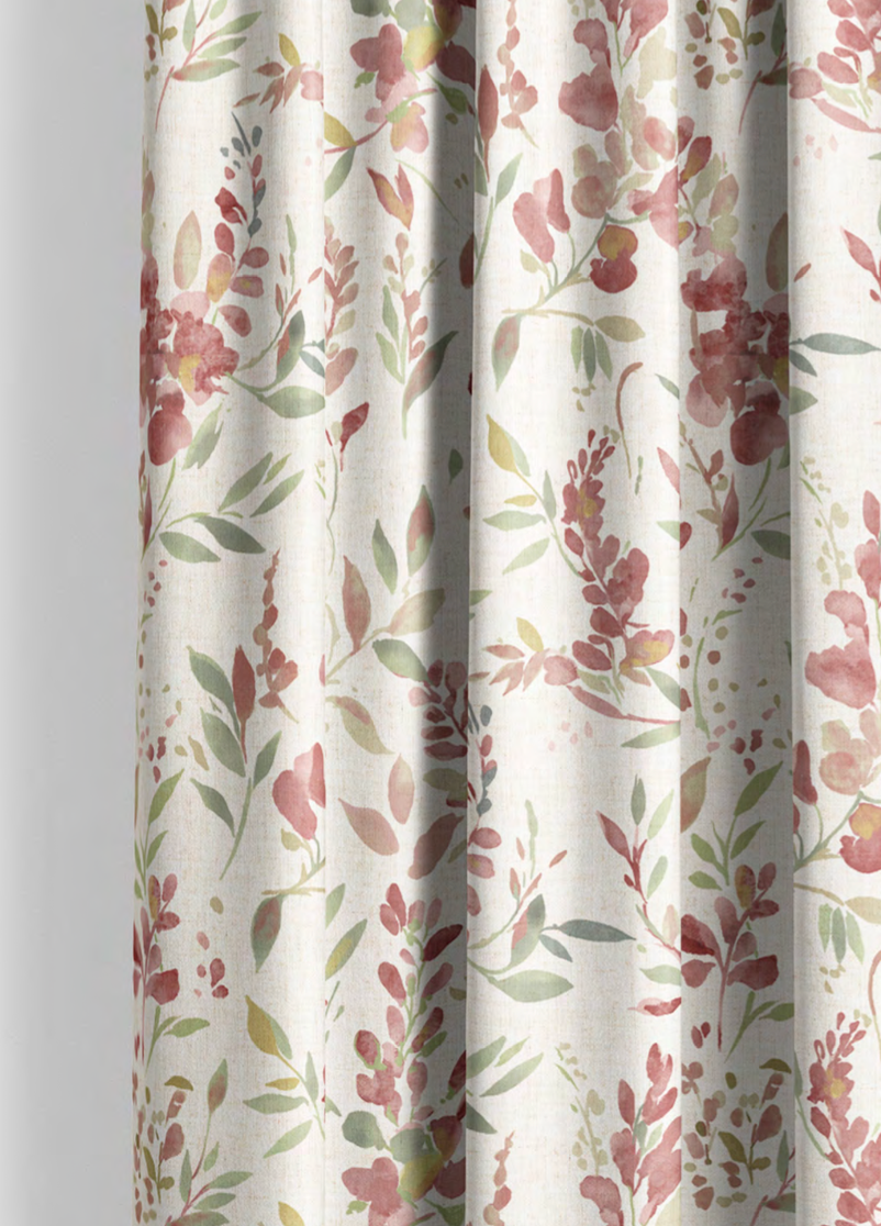 Close-up detail of crimson spring meadow fabric