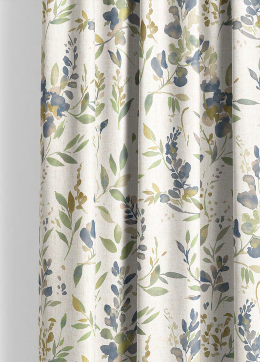 Close-up detail of indigo spring meadow fabric