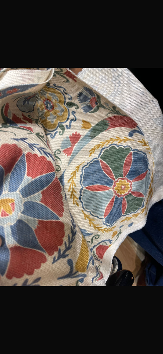 Close-up detail of Suzani bloom Samarkand fabric