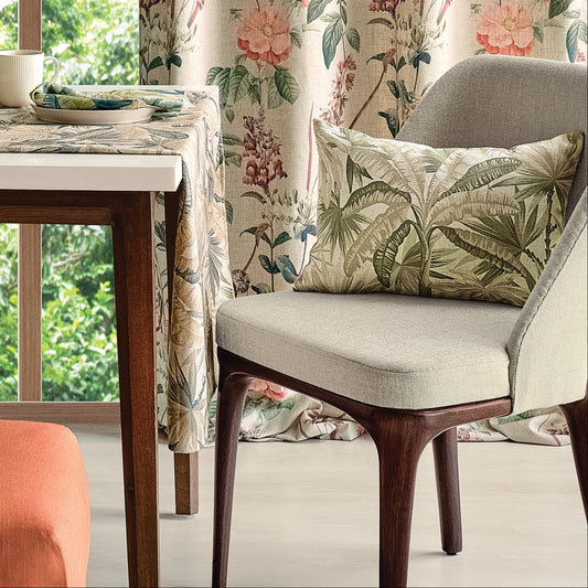 Sage tropical palms fabric styled detail