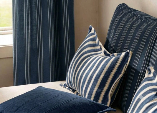 Close-up detail of blue vision stripes fabric