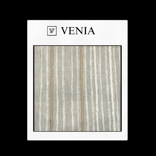 piece of curtain and upholstery fabric on a 'VENIA' monogrammed mockup