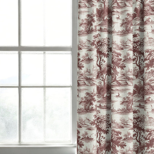 Riverbend Toile Fabric - Crimson