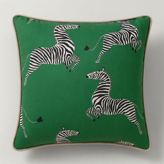 Dancing Zebra Cushion - Bottle Green