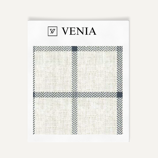 Heritage Check Fabric - Ivory with Navy detail