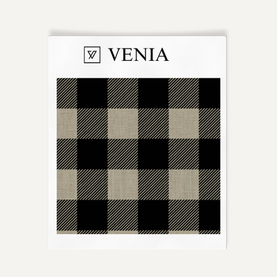 Buffalo Check Fabric - Taupe with Black detail