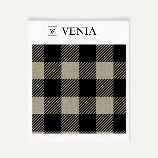Buffalo Check Fabric - Taupe with Black detail