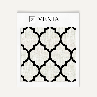 Moorish Trellis Fabric - Ivory with Black detail