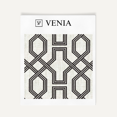 Octagon Lattice Fabric - Ivory with Black detail