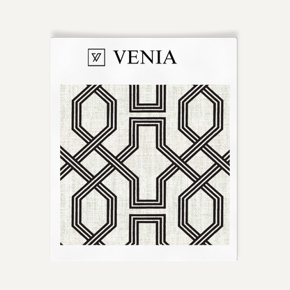 Octagon Lattice Fabric - Ivory with Black detail