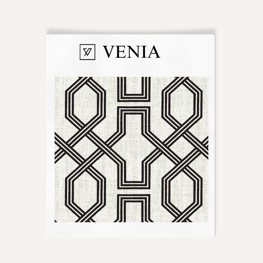 Octagon Lattice Fabric - Ivory with Black detail
