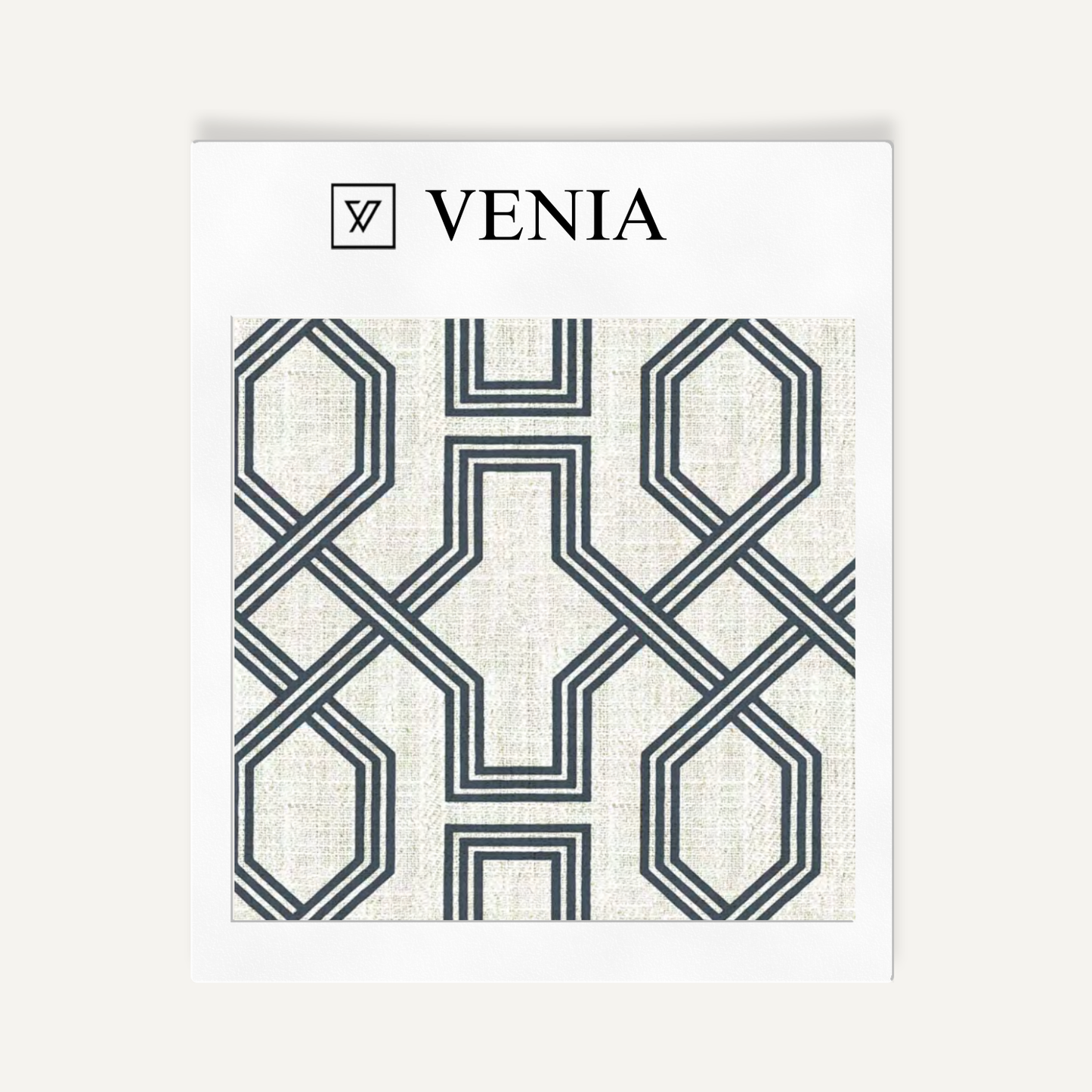 Octagon Lattice Fabric - Ivory with Navy detail