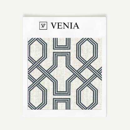 Octagon Lattice Fabric - Ivory with Navy detail