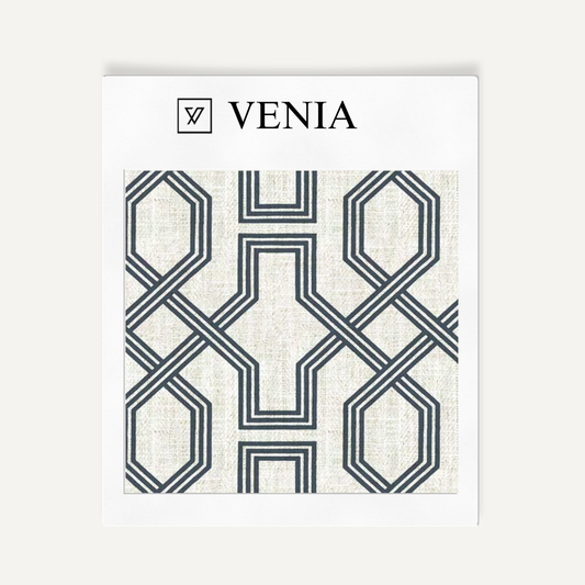 Octagon Lattice Fabric - Ivory with Navy detail