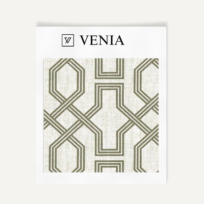 Octagon Lattice Fabric - Ivory with Olive detail