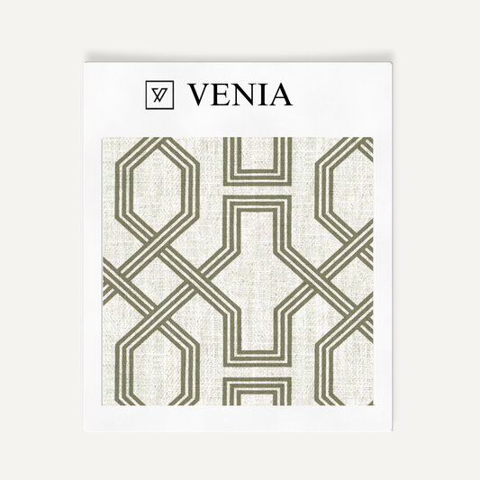 Octagon Lattice Fabric - Ivory with Olive detail