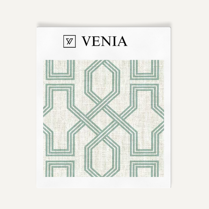 Octagon Lattice Fabric - Ivory with Jade Green detail