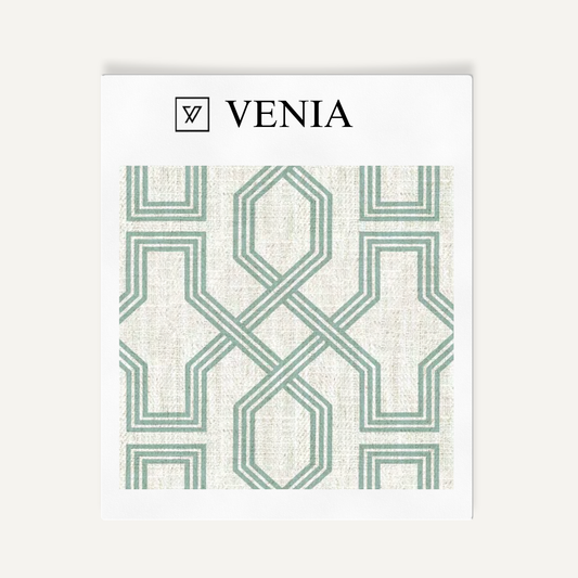 Octagon Lattice Fabric - Ivory with Jade Green detail