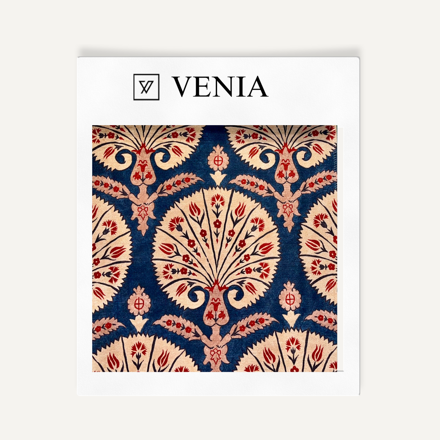 Palmette Ikat Fabric - Indigo & Red