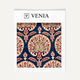 Palmette Ikat Fabric - Indigo & Red