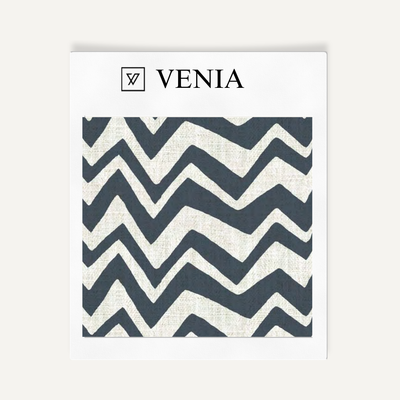 Zigzag Fabric - Ivory with Navy detail