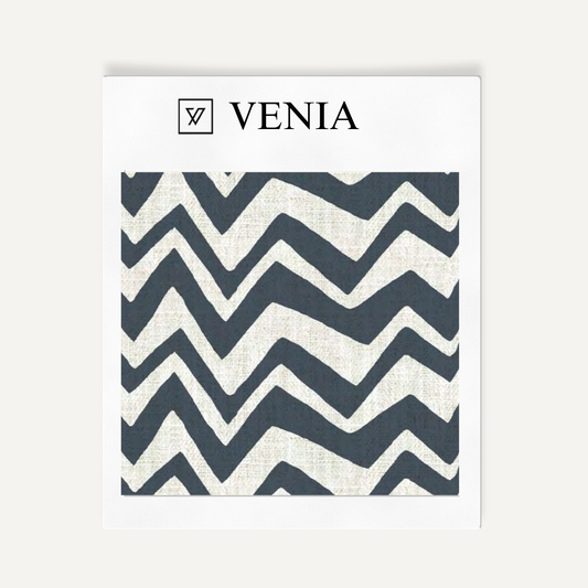 Zigzag Fabric - Ivory with Navy detail