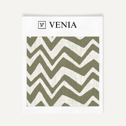 Zigzag Fabric - Ivory with Olive detail