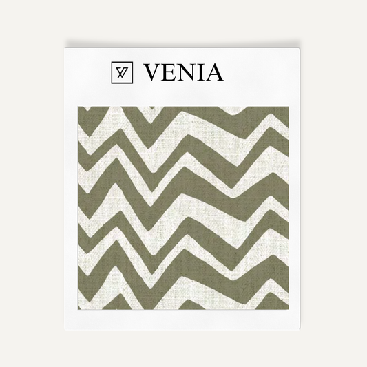 Zigzag Fabric - Ivory with Olive detail