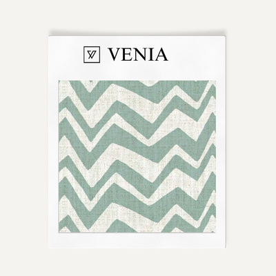 Zigzag Fabric - Ivory with Jade Green detail