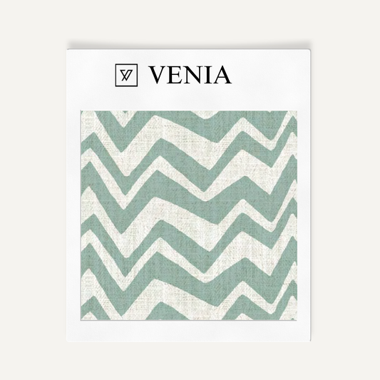 Zigzag Fabric - Ivory with Jade Green detail