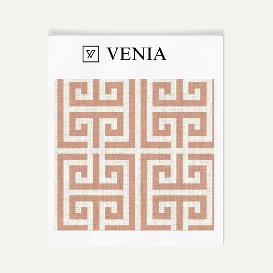 Greek Key Fabric - Blush Pink
