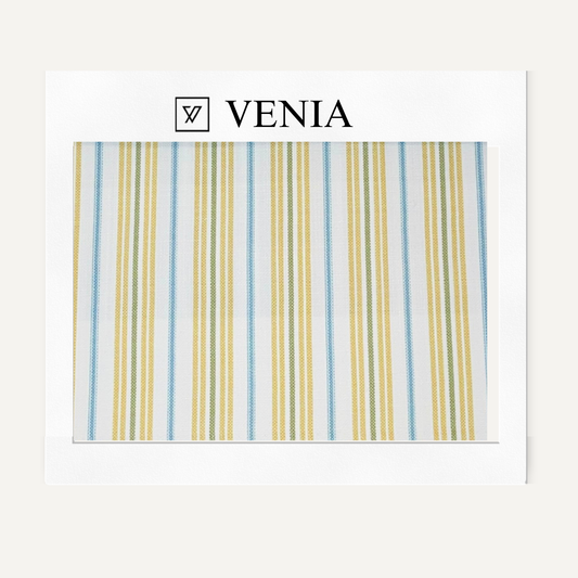 Ticking Stripe Fabric - Mustard, Olive & Sky Blue